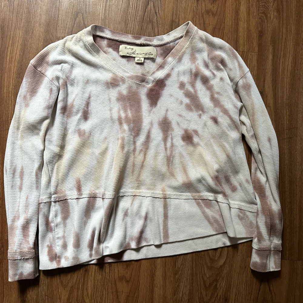 Vintage Havana Tie-Dye Waffle Knit Top - Cream and Mauve
